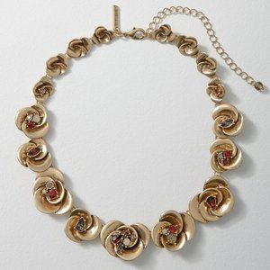 WHBM Antique Goldtone Flower Floral Necklace